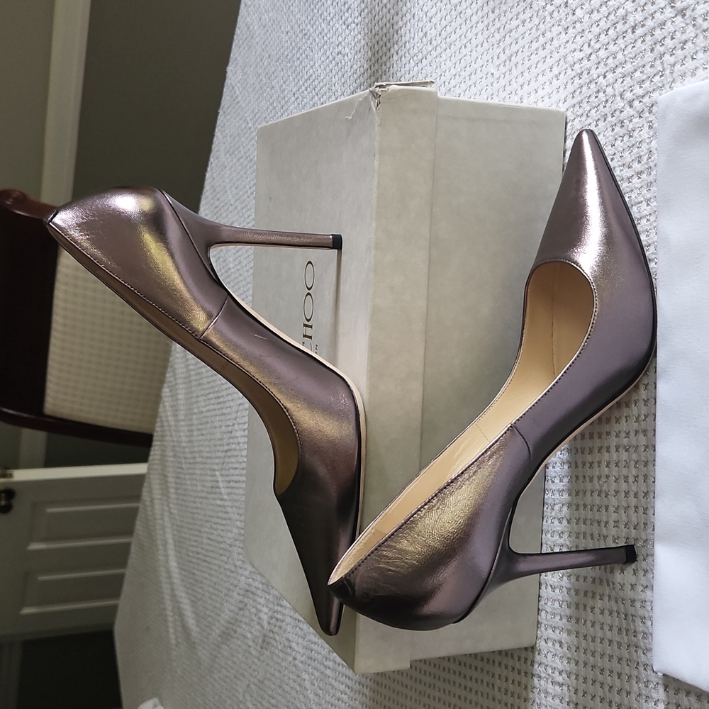 Jimmy Choo Abel Anthracite Metallic Nappa High Heeled Pumps